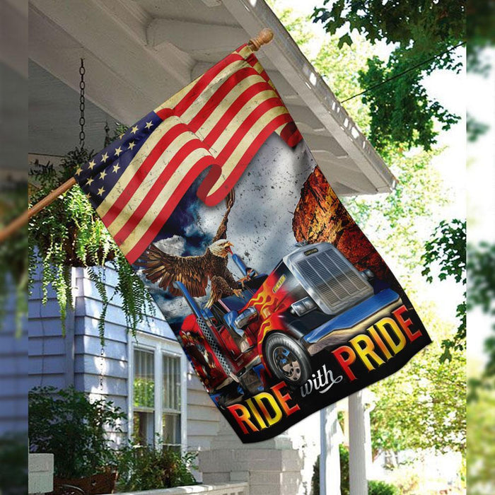 Ride With Pride Truck Driver Flag | Garden Flag | Double Sided House Flag - GIFTCUSTOM