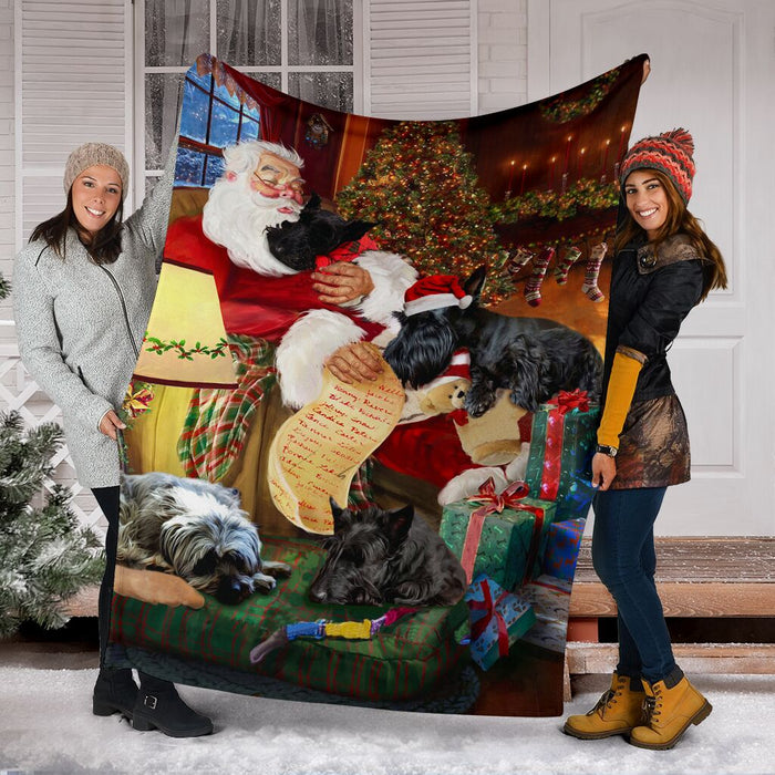 Scottish dog sleep with santa claus blanket - GIFTCUSTOM