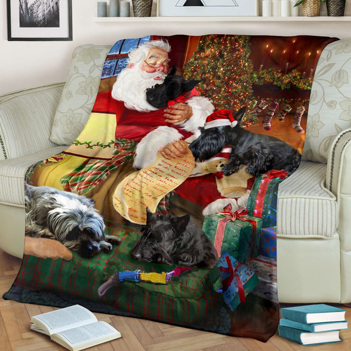 Scottish dog sleep with santa claus blanket - GIFTCUSTOM