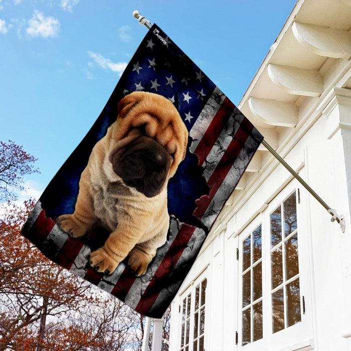 Shar Pei American Flag | Garden Flag | Double Sided House Flag - GIFTCUSTOM