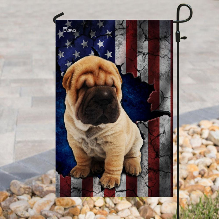 Shar Pei American Flag | Garden Flag | Double Sided House Flag - GIFTCUSTOM