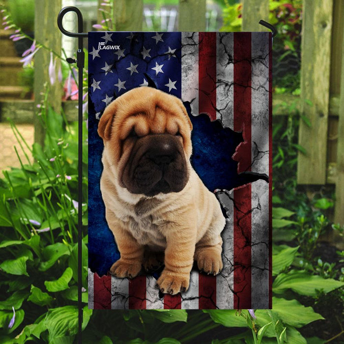 Shar Pei American Flag | Garden Flag | Double Sided House Flag - GIFTCUSTOM