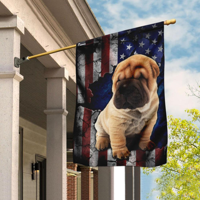 Shar Pei American Flag | Garden Flag | Double Sided House Flag - GIFTCUSTOM