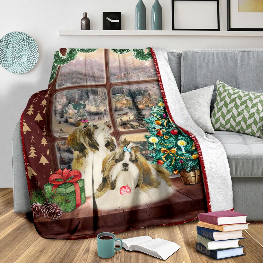 Shih tzu watching snow blanket - GIFTCUSTOM