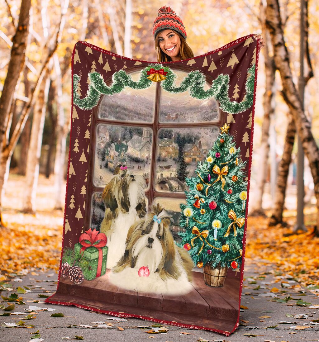 Shih tzu watching snow blanket - GIFTCUSTOM