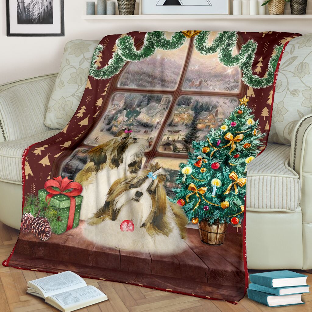 Shih tzu watching snow blanket - GIFTCUSTOM