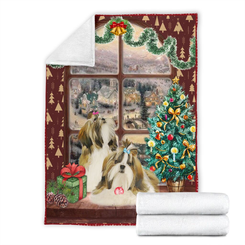 Shih tzu watching snow blanket - GIFTCUSTOM