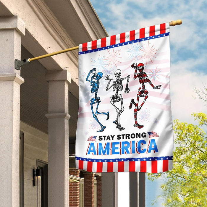 Skull Dancing Stay Strong America 4th July Flag | Garden Flag | Double Sided House Flag - GIFTCUSTOM