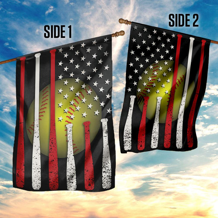 Softball American Flag | Garden Flag | Double Sided House Flag - GIFTCUSTOM