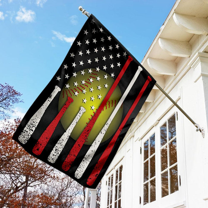 Softball American Flag | Garden Flag | Double Sided House Flag - GIFTCUSTOM