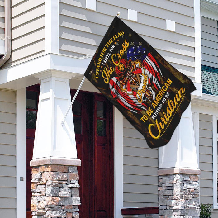 Stand For The Flag Kneel For The Cross Christian Firefighter Flag | Garden Flag | Double Sided House Flag - GIFTCUSTOM