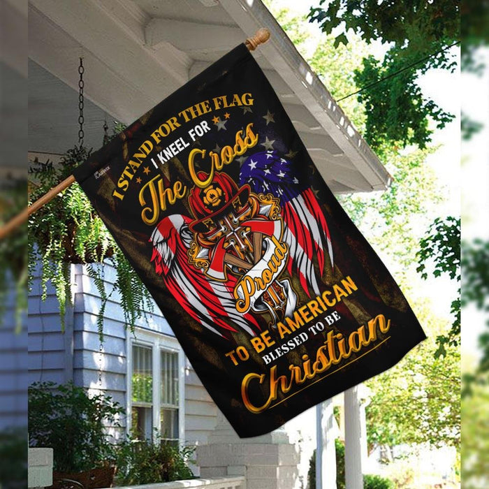 Stand For The Flag Kneel For The Cross Christian Firefighter Flag | Garden Flag | Double Sided House Flag - GIFTCUSTOM