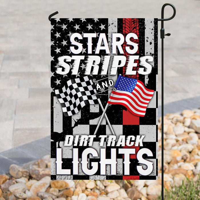 Stars, Stripes And Dirt Track Lights Flag | Garden Flag | Double Sided House Flag - GIFTCUSTOM