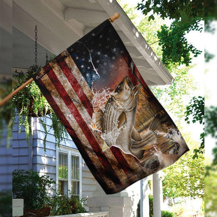 Striped Bass Fishing Flag | Garden Flag | Double Sided House Flag - GIFTCUSTOM