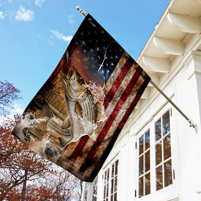 Striped Bass Fishing Flag | Garden Flag | Double Sided House Flag - GIFTCUSTOM