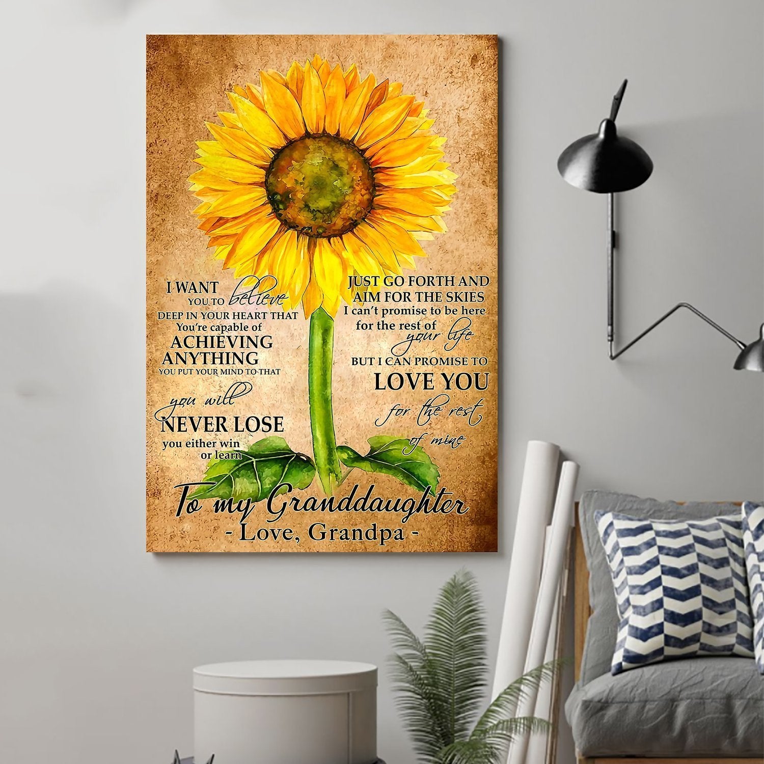 Sunflower Canvas and Poster ��� grandpa to granddaughter ��� never lose wall decor visual art - GIFTCUSTOM