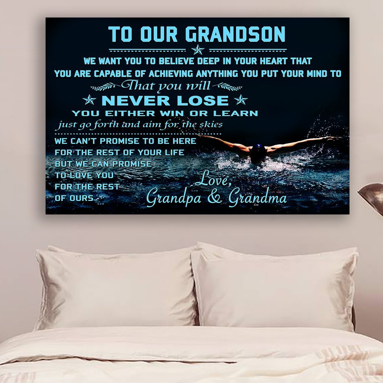 Swimming Canvas and Poster ��� To our grandson ��� Never lose wall decor visual art - GIFTCUSTOM