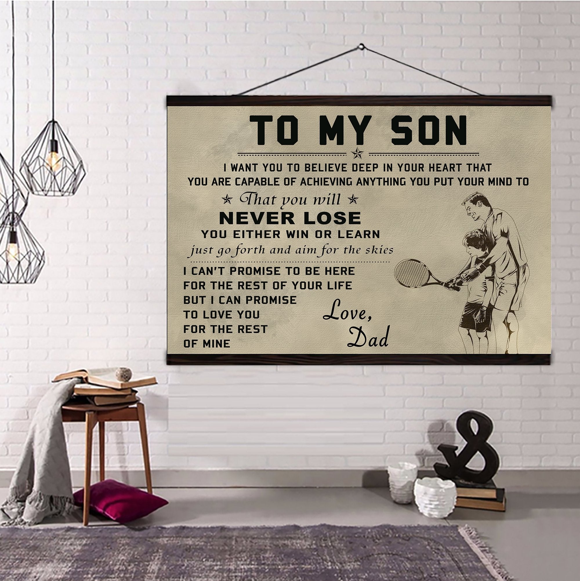 Tennis Hanging Canvas Dad Son Never Lose wall decor visual art - GIFTCUSTOM