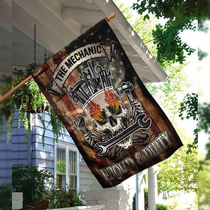 The Mechanic Proud & Dirty Flag | Garden Flag | Double Sided House Flag - GIFTCUSTOM