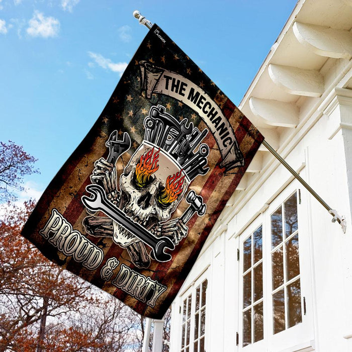 The Mechanic Proud & Dirty Flag | Garden Flag | Double Sided House Flag - GIFTCUSTOM