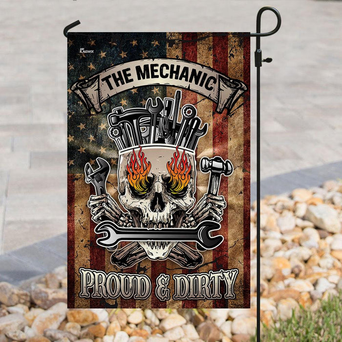 The Mechanic Proud & Dirty Flag | Garden Flag | Double Sided House Flag - GIFTCUSTOM