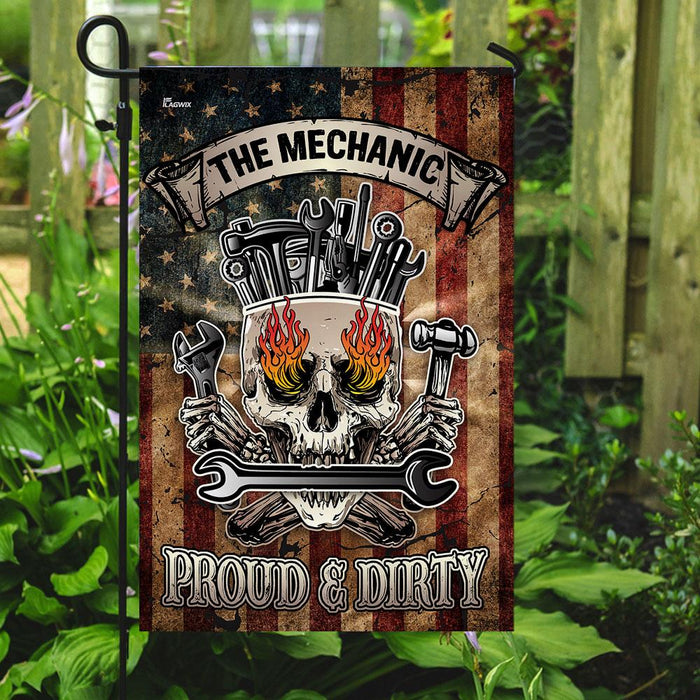 The Mechanic Proud & Dirty Flag | Garden Flag | Double Sided House Flag - GIFTCUSTOM
