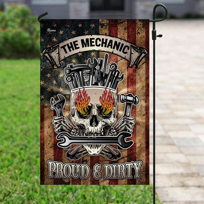 The Mechanic Proud & Dirty Flag | Garden Flag | Double Sided House Flag - GIFTCUSTOM