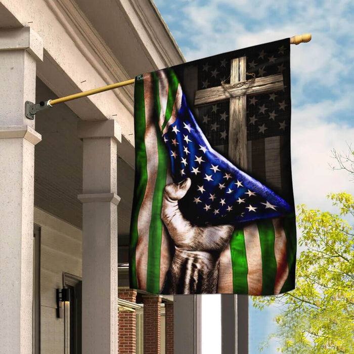 The Thin Green Line Christian Cross. America U.S. Flag | Garden Flag | Double Sided House Flag - GIFTCUSTOM