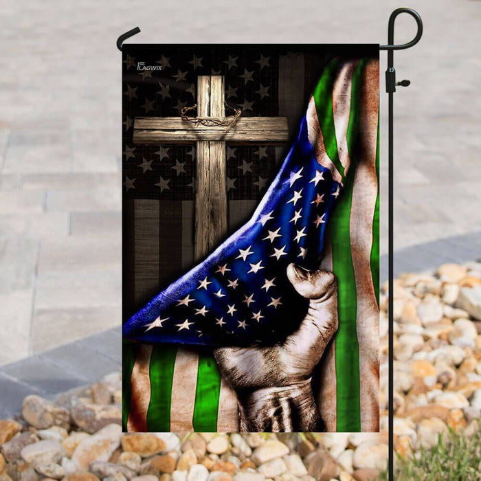 The Thin Green Line Christian Cross. America U.S. Flag | Garden Flag | Double Sided House Flag - GIFTCUSTOM