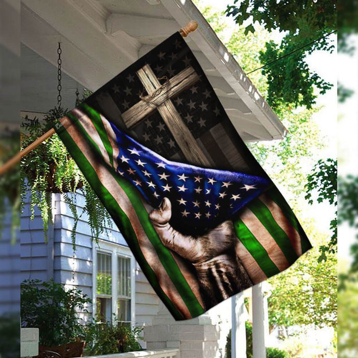 The Thin Green Line Christian Cross. America U.S. Flag | Garden Flag | Double Sided House Flag - GIFTCUSTOM