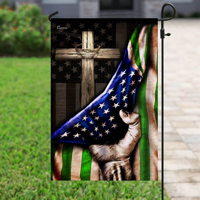 The Thin Green Line Christian Cross. America U.S. Flag | Garden Flag | Double Sided House Flag - GIFTCUSTOM