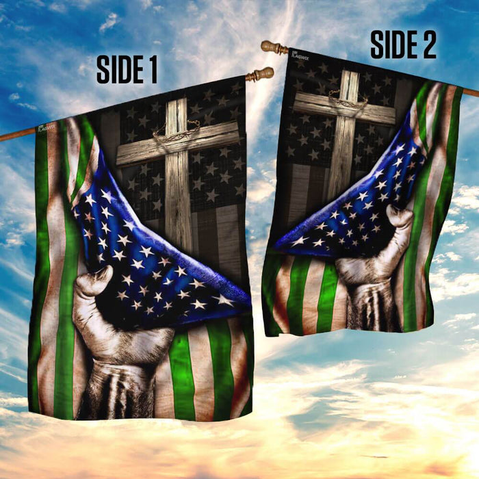 The Thin Green Line Christian Cross. America U.S. Flag | Garden Flag | Double Sided House Flag - GIFTCUSTOM