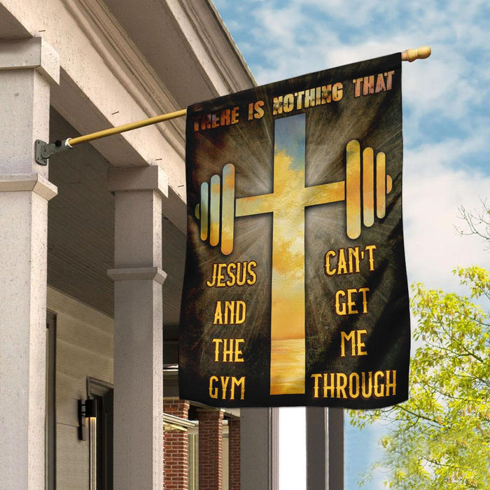 There Is Nothing That Jesus & The Gym Can’t Get Me Through Flag | Garden Flag | Double Sided House Flag - GIFTCUSTOM