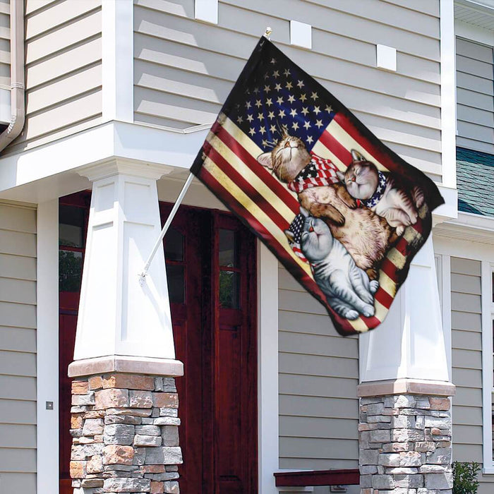 Three Cats American Flag | Garden Flag | Double Sided House Flag - GIFTCUSTOM