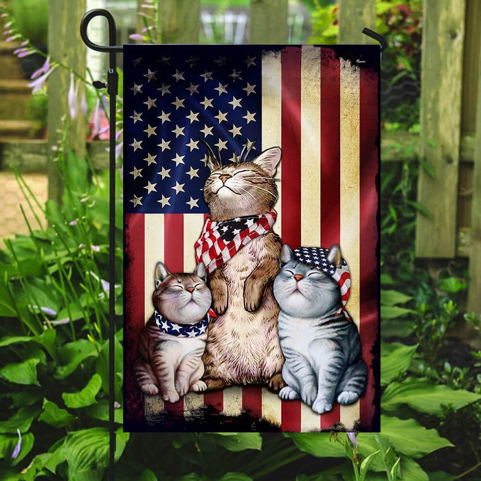 Three Cats American Flag | Garden Flag | Double Sided House Flag - GIFTCUSTOM