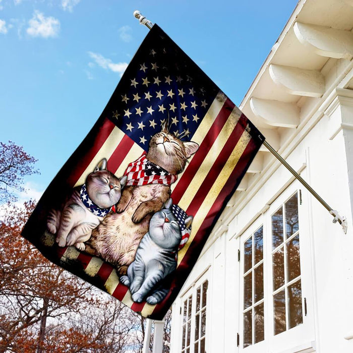 Three Cats American Flag | Garden Flag | Double Sided House Flag - GIFTCUSTOM