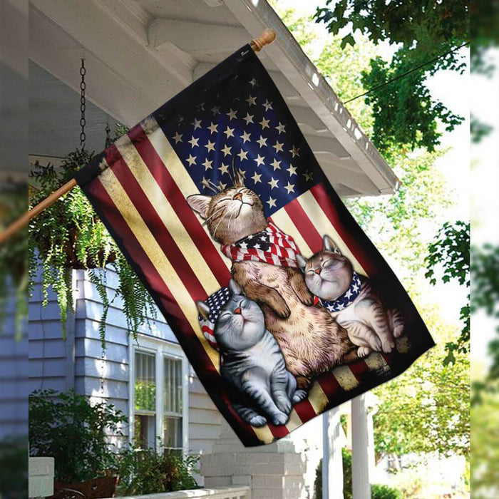 Three Cats American Flag | Garden Flag | Double Sided House Flag - GIFTCUSTOM