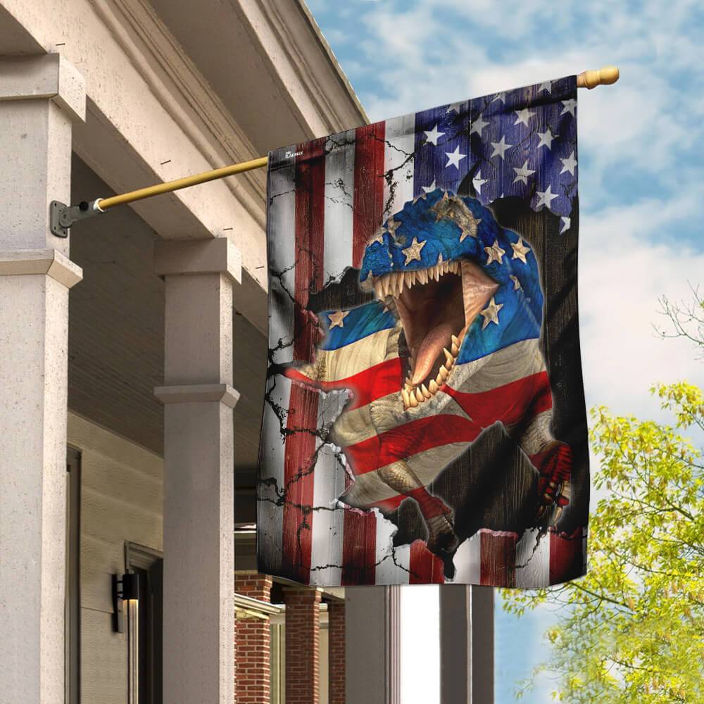 Trex Dinosaur American Flag | Garden Flag | Double Sided House Flag