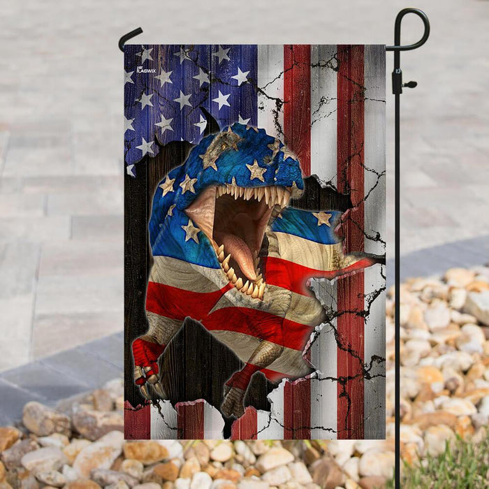 Trex Dinosaur American Flag | Garden Flag | Double Sided House Flag - GIFTCUSTOM