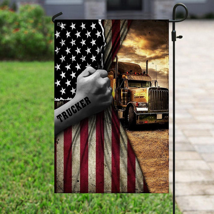 Trucker American US Flag | Garden Flag | Double Sided House Flag - GIFTCUSTOM