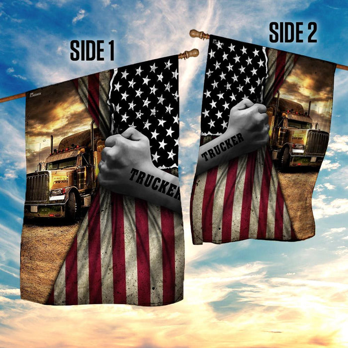 Trucker American US Flag | Garden Flag | Double Sided House Flag - GIFTCUSTOM