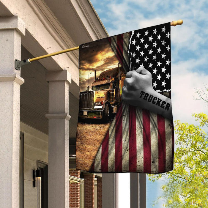 Trucker American US Flag | Garden Flag | Double Sided House Flag - GIFTCUSTOM