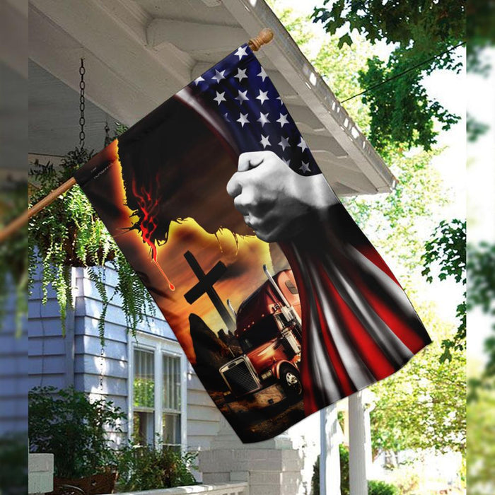 Trucker Jesus Christian American Flag | Garden Flag | Double Sided House Flag - GIFTCUSTOM