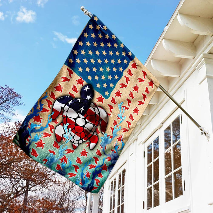 Turtle American Flag Flag | Garden Flag | Double Sided House Flag - GIFTCUSTOM