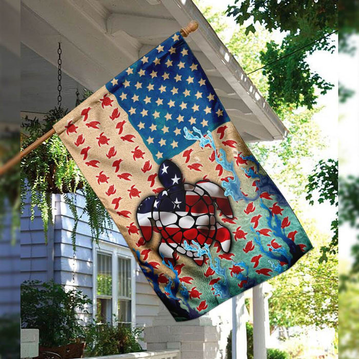 Turtle American Flag Flag | Garden Flag | Double Sided House Flag - GIFTCUSTOM