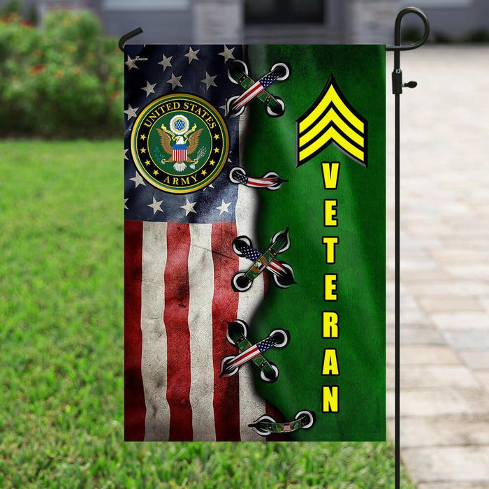 US Army Rank Sergeant Veteran Flag | Garden Flag | Double Sided House Flag - GIFTCUSTOM