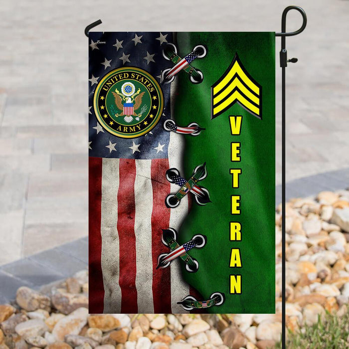 US Army Rank Sergeant Veteran Flag | Garden Flag | Double Sided House Flag - GIFTCUSTOM