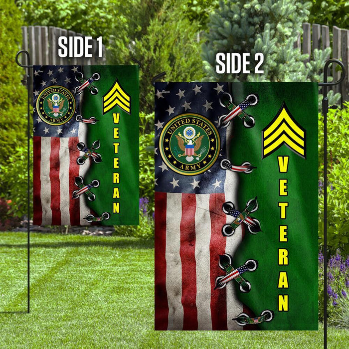 US Army Rank Sergeant Veteran Flag | Garden Flag | Double Sided House Flag - GIFTCUSTOM