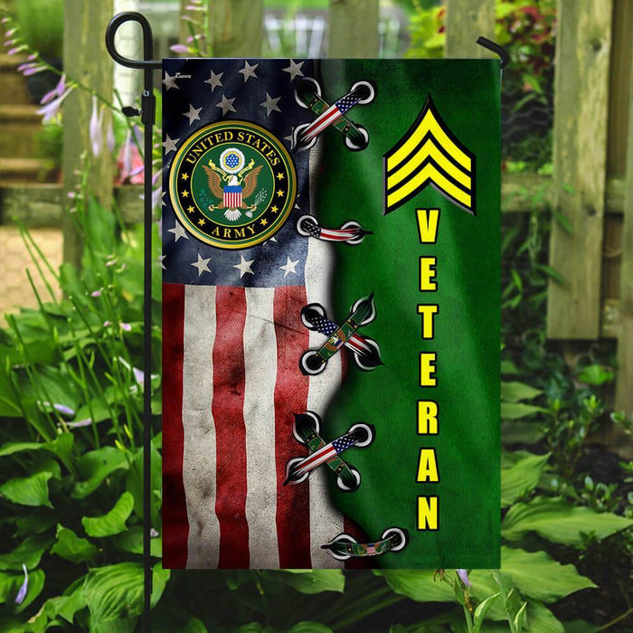 US Army Rank Sergeant Veteran Flag | Garden Flag | Double Sided House Flag - GIFTCUSTOM