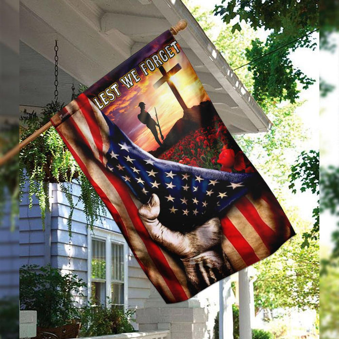 Veteran Poppy Memorial Day. Lest We Forget Flag | Garden Flag | Double Sided House Flag - GIFTCUSTOM